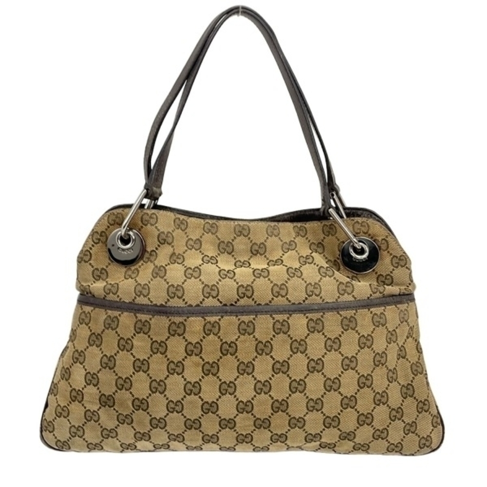 Gucci Tote Bag Eclipse Black Leather Beige Brown